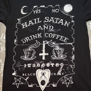BlackCraft Black Ouiji Board Hail Satan And Drink Coffee T Shirt